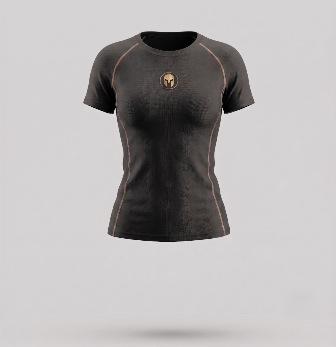 Rashguard AURUM Excellence preta feminina manga curta — logo dourado, frente