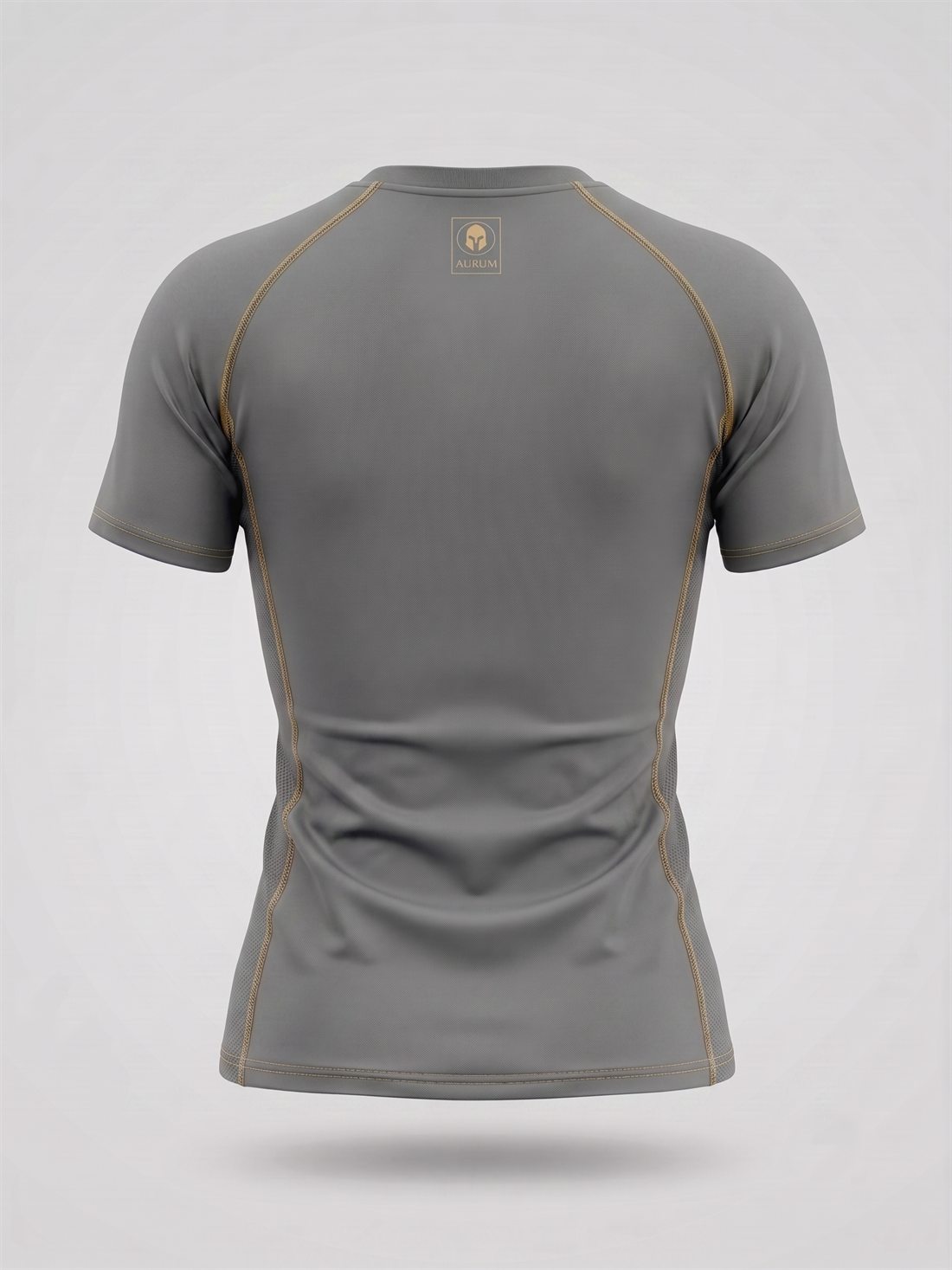 Rashguard AURUM Excellence cinza feminina — pesponto dourado, costas