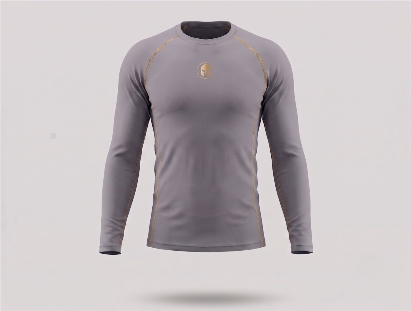 Rashguard AURUM Excellence cinza masculina manga longa — logo e AURUM dourados, frente