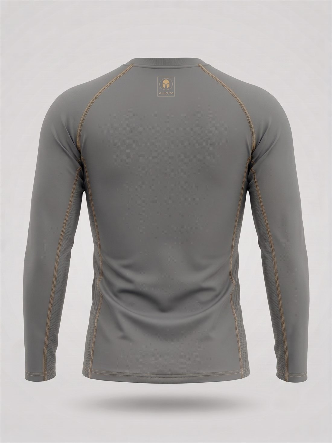 Rashguard AURUM Excellence cinza masculina manga longa — pesponto dourado, costas