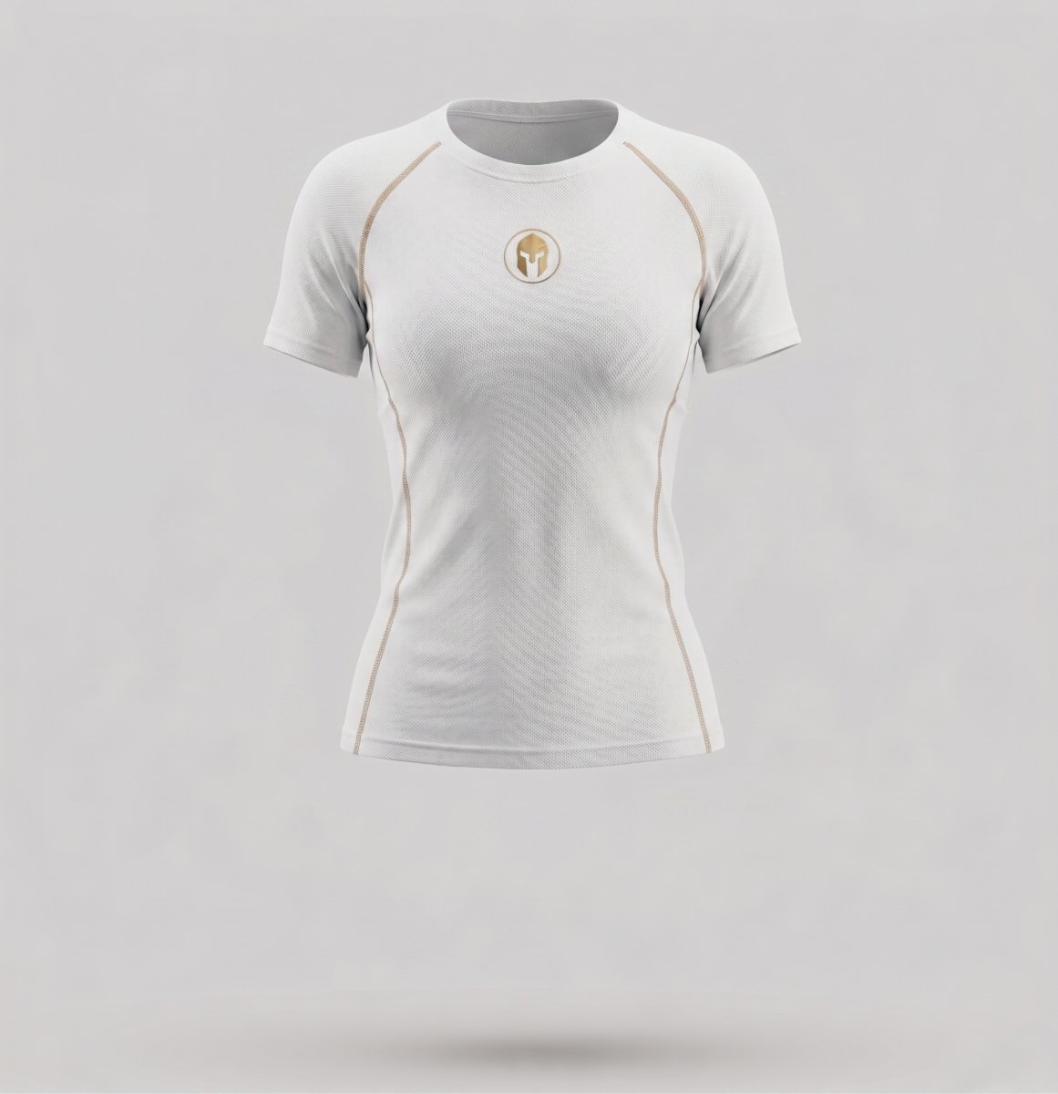 Rashguard AURUM Excellence branca feminina manga curta — logo dourado, frente