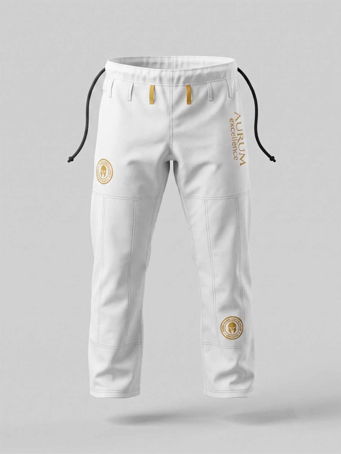 Kimono AURUM Excellence branco — calça com brasões AURUM
